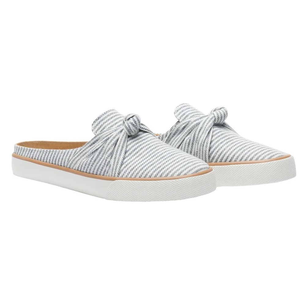 Blue & White Striped Slip-On Bow Mules